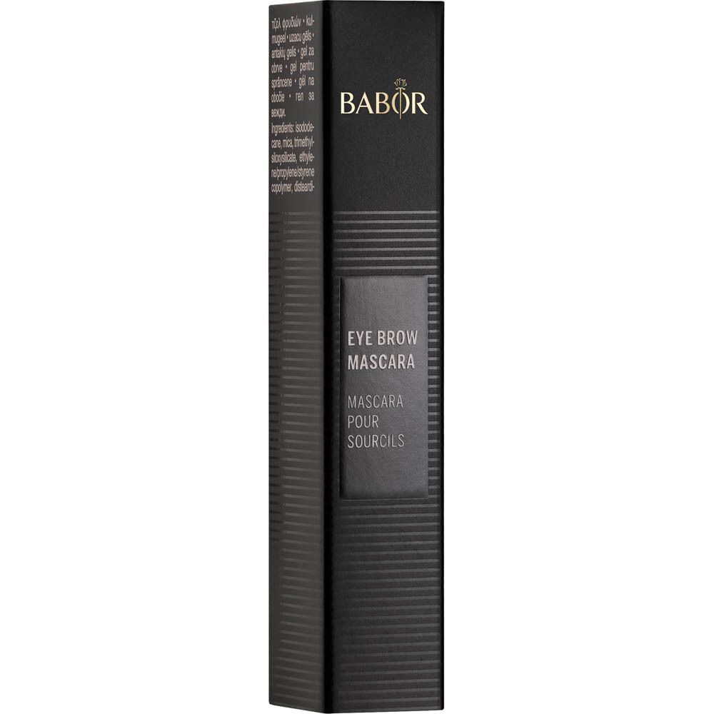 Verpackung mit Text. Enthält Informationen über das Produkt. "BABOR" und "EYE BROW MASCARA".