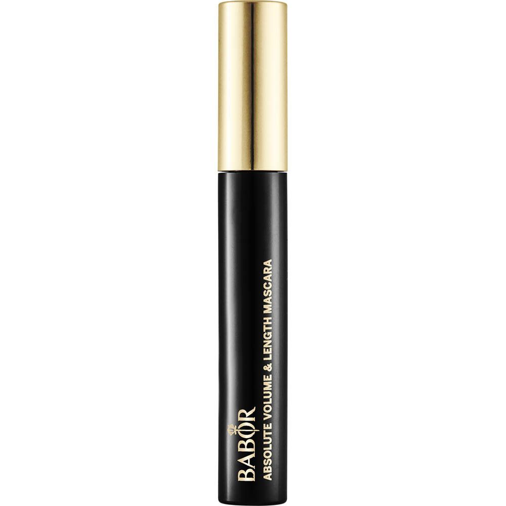 Tube de mascara noir avec capuchon doré. Inscription : Babor Absolute Volume & Length Mascara.