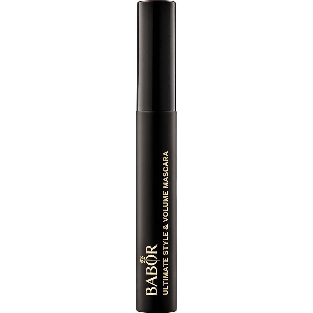 Tube de mascara noir avec texte. Marque : Babor. Produit : Ultimate Style & Volume Mascara.