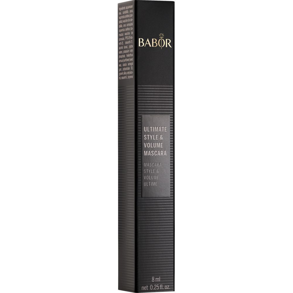 Emballage noir avec informations sur le produit. Inscription Babor. Nom du produit et indication du volume.