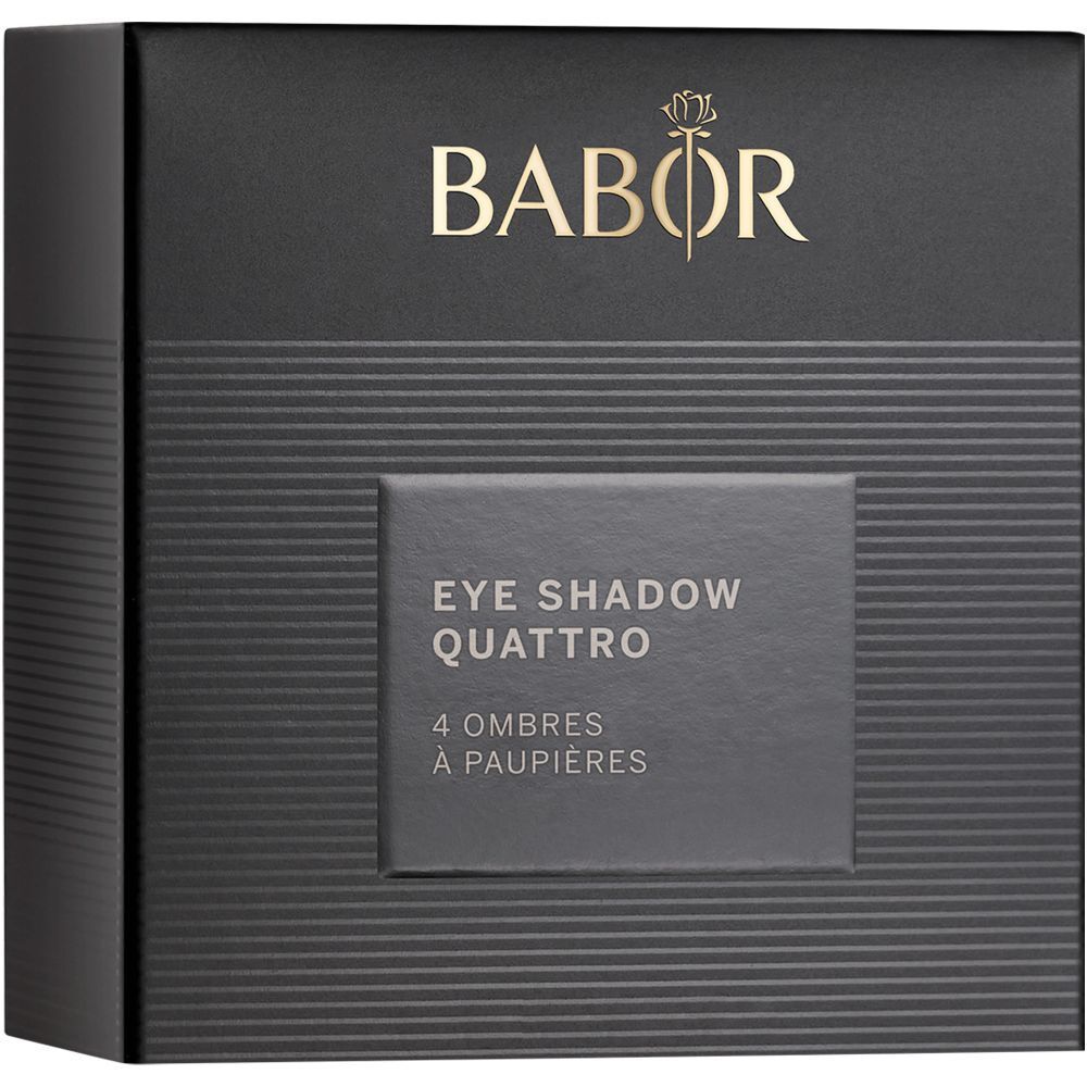 Emballage noir avec logo Babor et texte: Eye Shadow Quattro, 4 Ombres à Paupières.