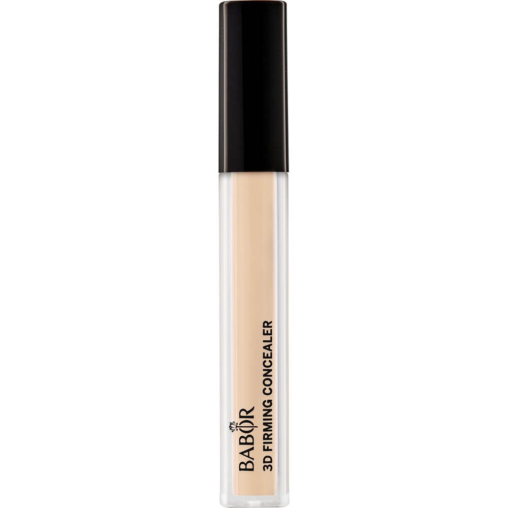 Beige Concealer-Tube mit schwarzem Deckel. Auf der Tube steht "BABOR" und "3D Firming Concealer".
