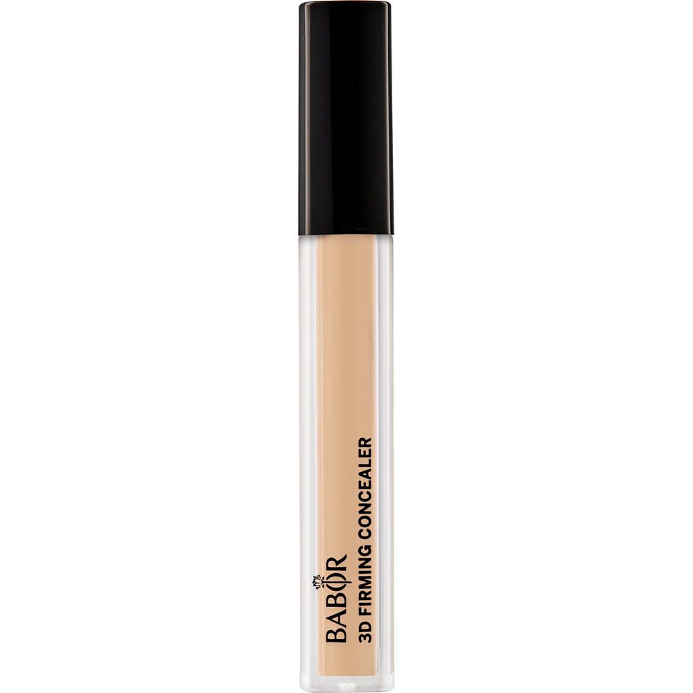 Babor 3D Straffender Concealer. Beige Concealer in einem transparenten Behälter mit schwarzem Deckel.