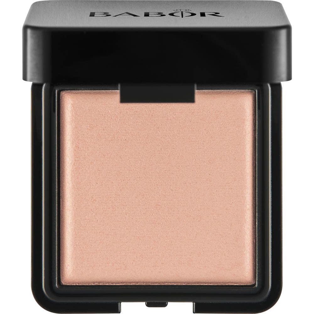 Quadratischer Puderbehälter mit schwarzem Deckel. Der Puder ist hellbeige.