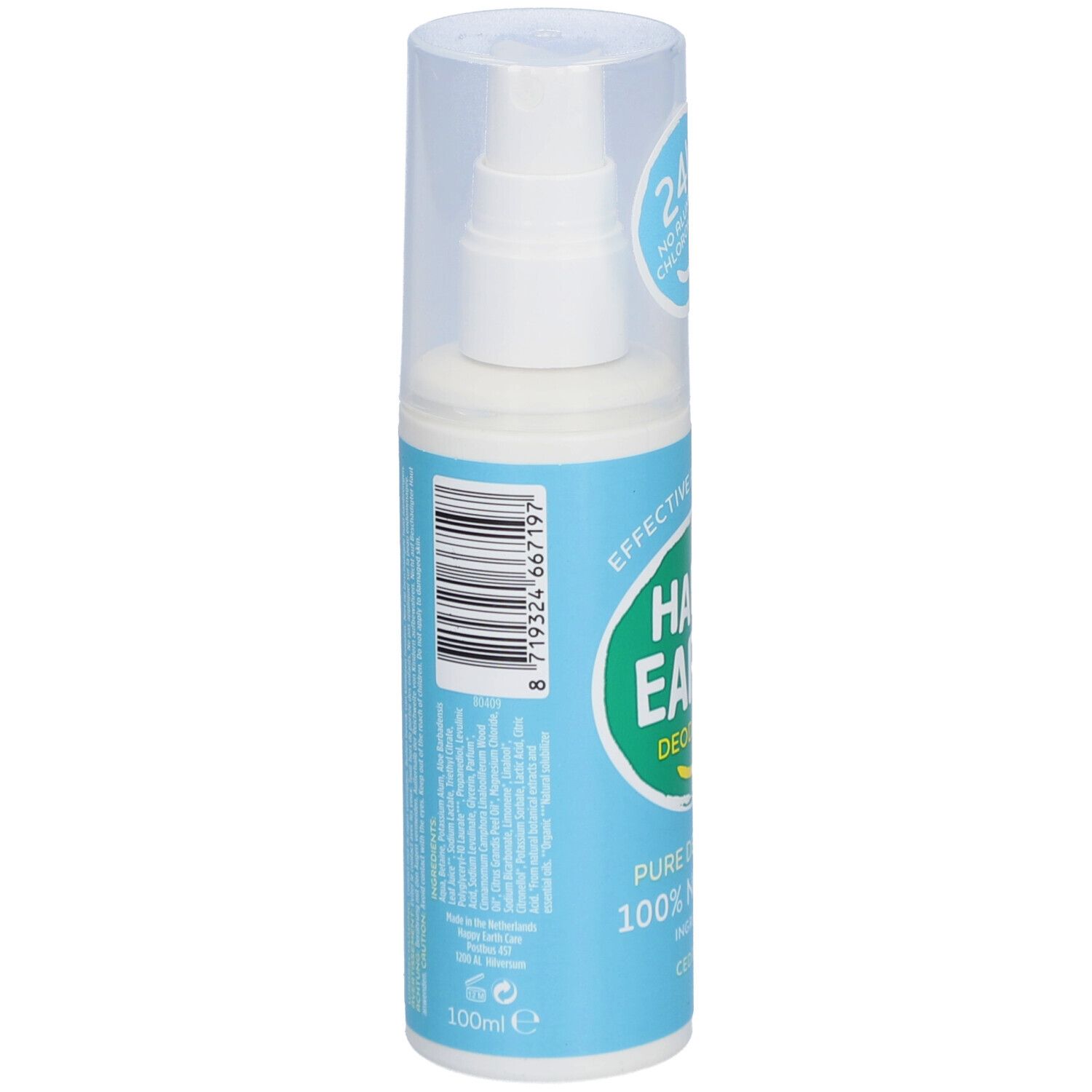 Rückseite der Deodorant-Spray-Flasche. Text und Barcode. 100ml.