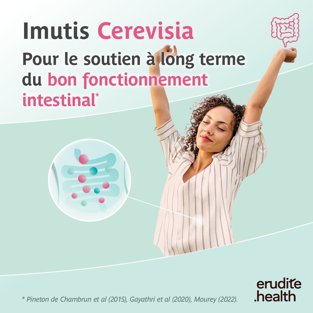 Verpackung von Imutis Cerevisia zur Unterstützung der Darmfunktion.