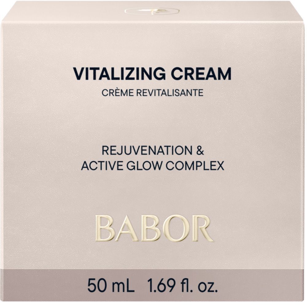 Babor Vitalizing Cream Tiegel, Rückseite mit Inhaltsangaben.