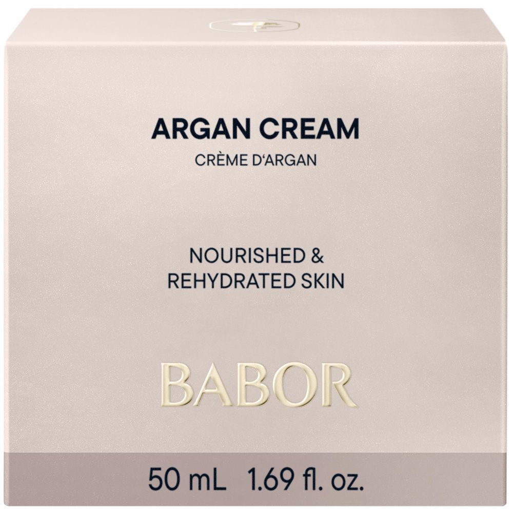 Boîte avec ARGAN CREAM, NOURISHED & REHYDRATED SKIN et BABOR. 50 ml, 1.69 fl. oz.