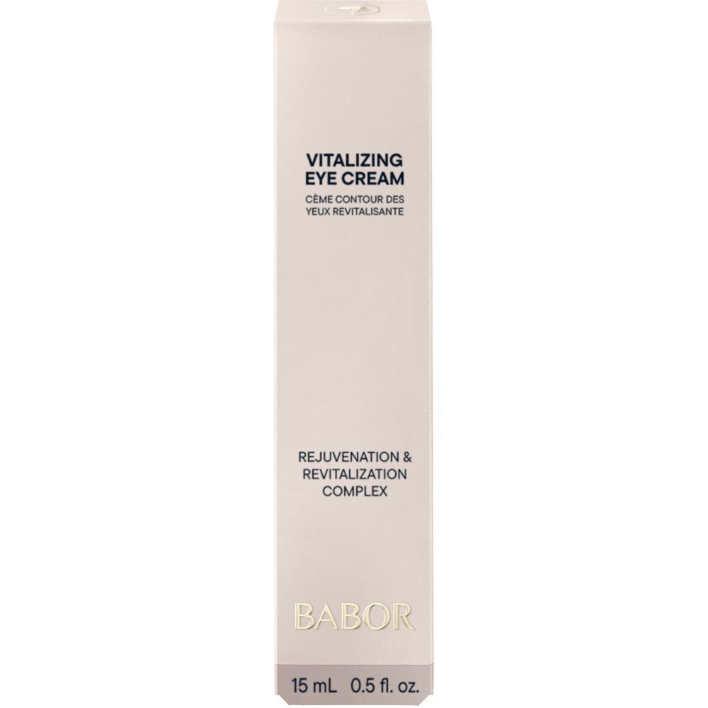 Rückseite der Babor Skinovage Vitalizing Eye Cream Tube mit Produktinformationen