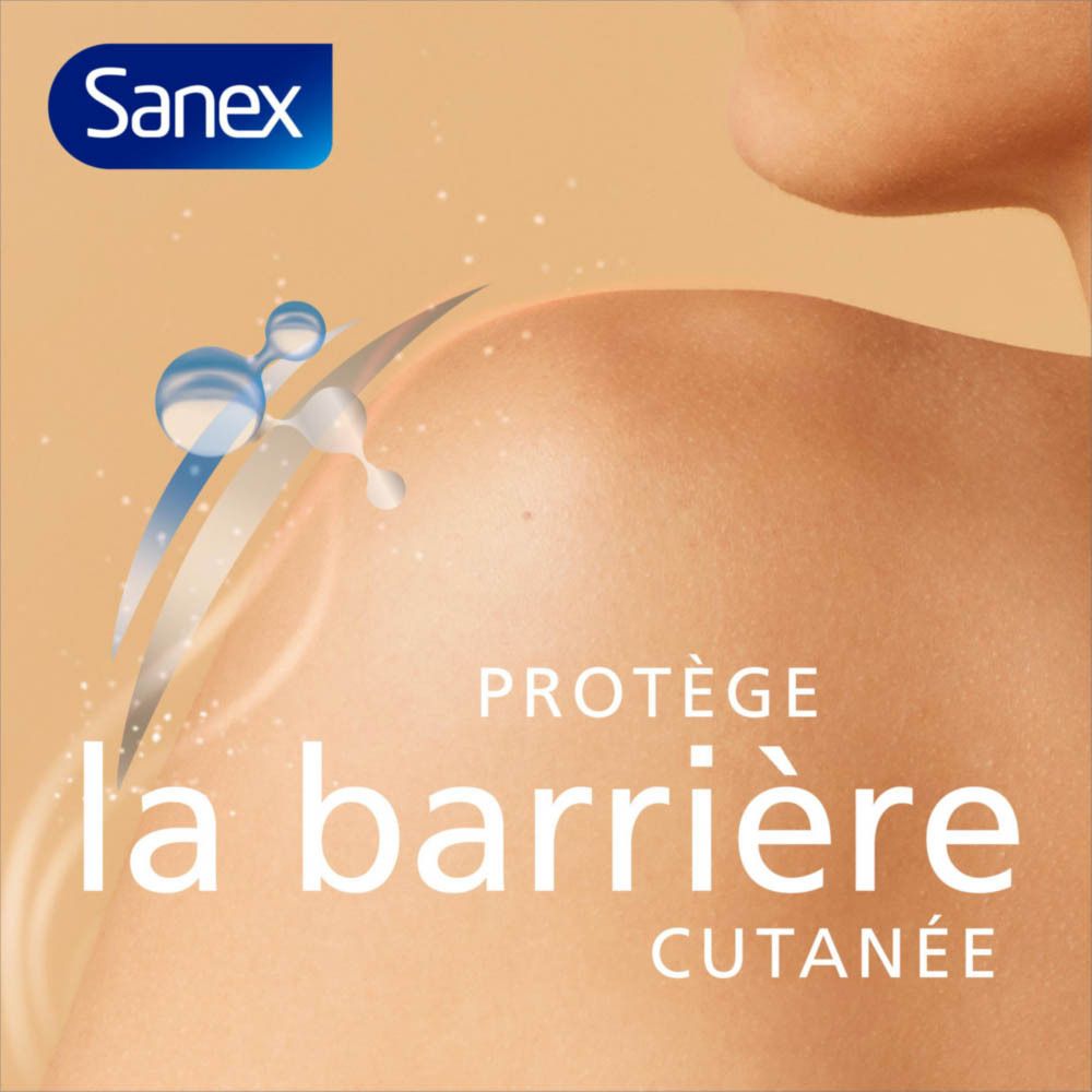 Publicité : femme, épaule, texte : Protège la barrière cutanée. Soin de la peau.