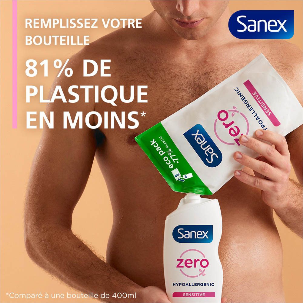 Sanex Zero Eco Recharge Gel Douche Sensibilité & Hypoallergénique pour Peaux Sensibles