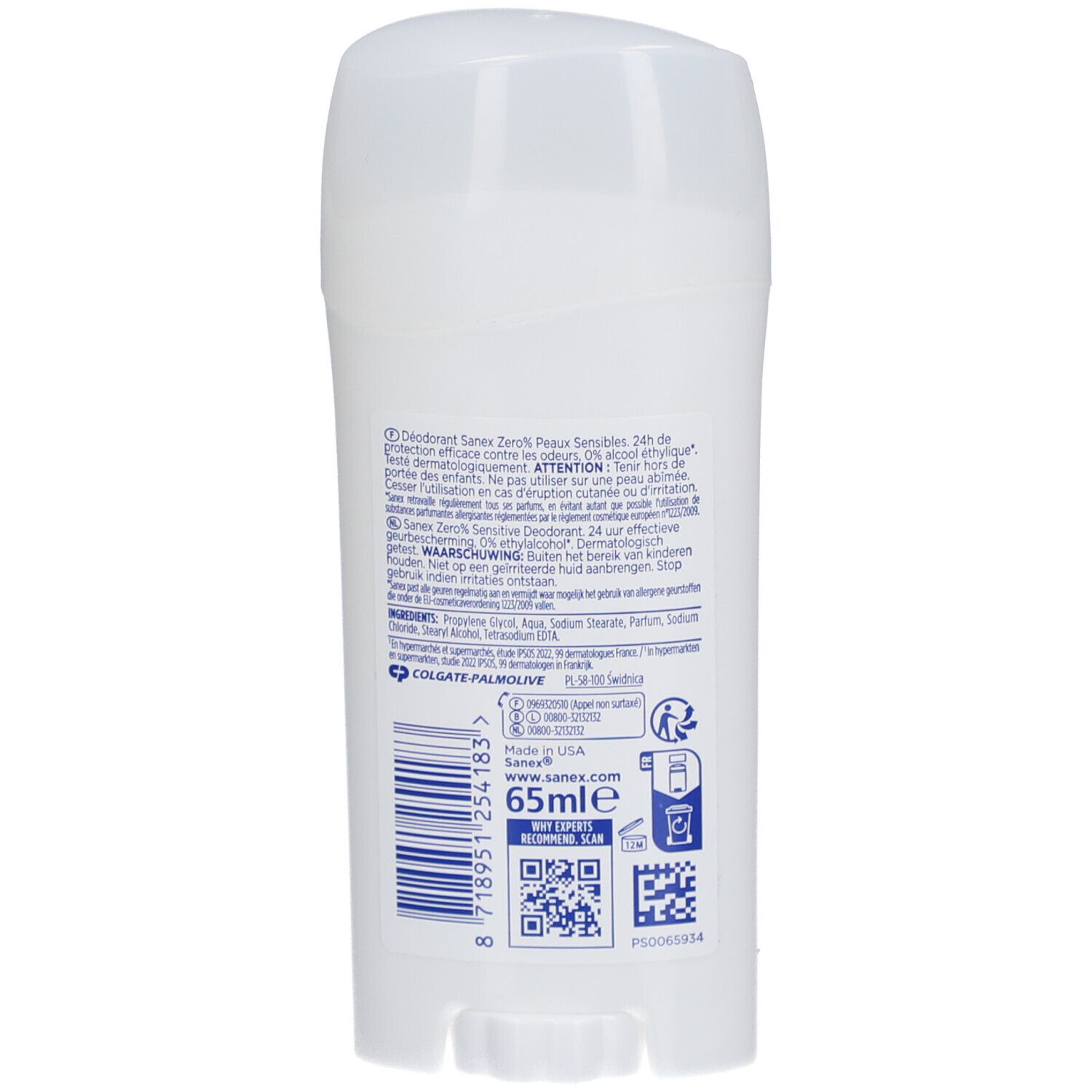 Sanex Zero% Sensitive Deodorant Stick for Sensitive Skin 24h