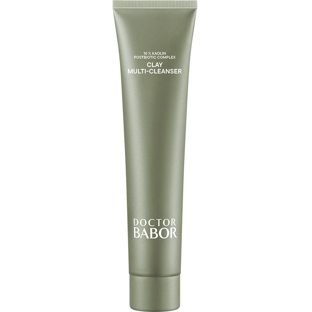 Grüne Tube mit Produktaufschrift. Unten steht "DOCTOR BABOR". Oben steht "CLAY MULTI-CLEANSER".