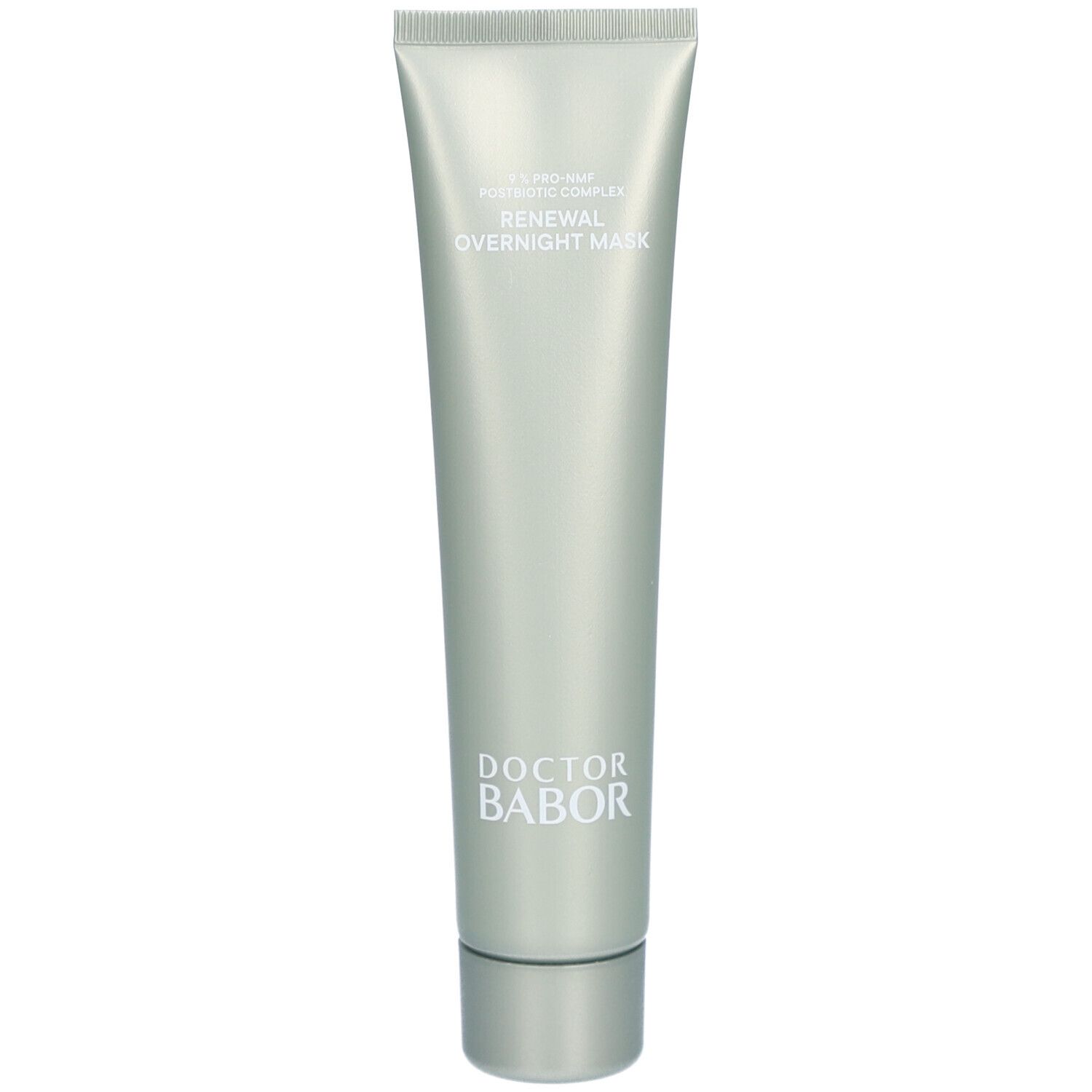 Silberfarbene Tube mit Schraubverschluss. Aufschrift: Renewal Overnight Mask. Marke: Doctor Babor.