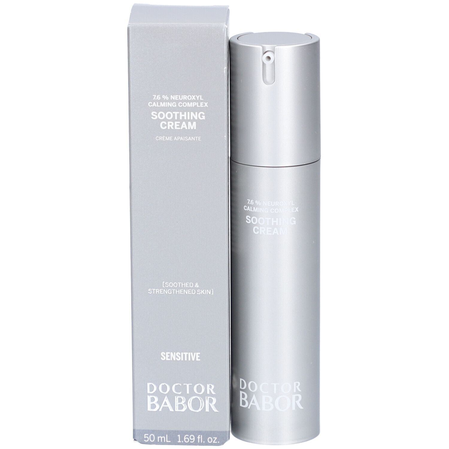 Creme-Flasche und Schachtel. Aufschrift: Soothing Cream, Doctor Babor, 50 ml.
