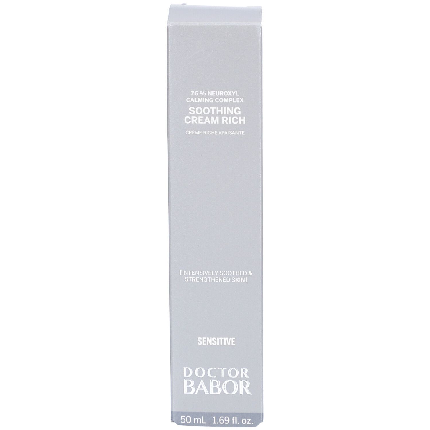 Schachtel mit Aufschrift: Soothing Cream Rich, Doctor Babor, Sensitive.