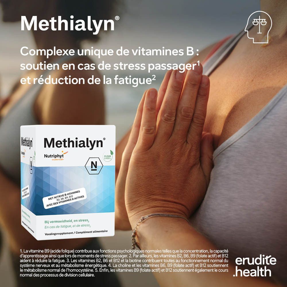 Packshot von Methialyn, einem Komplex aus Vitaminen, mit Darstellung von Inhaltsstoffen.