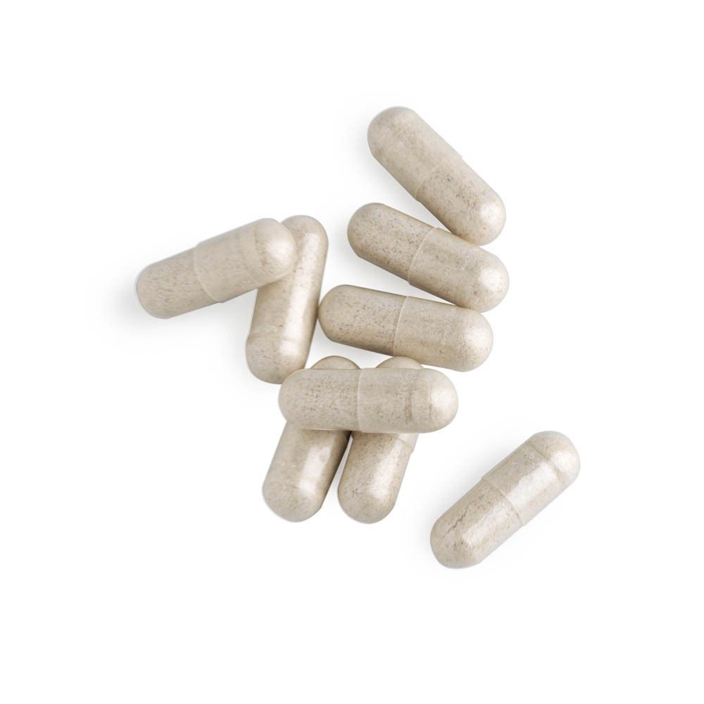 Plusieurs gélules de Biotics Research Floracare XL sur fond blanc.