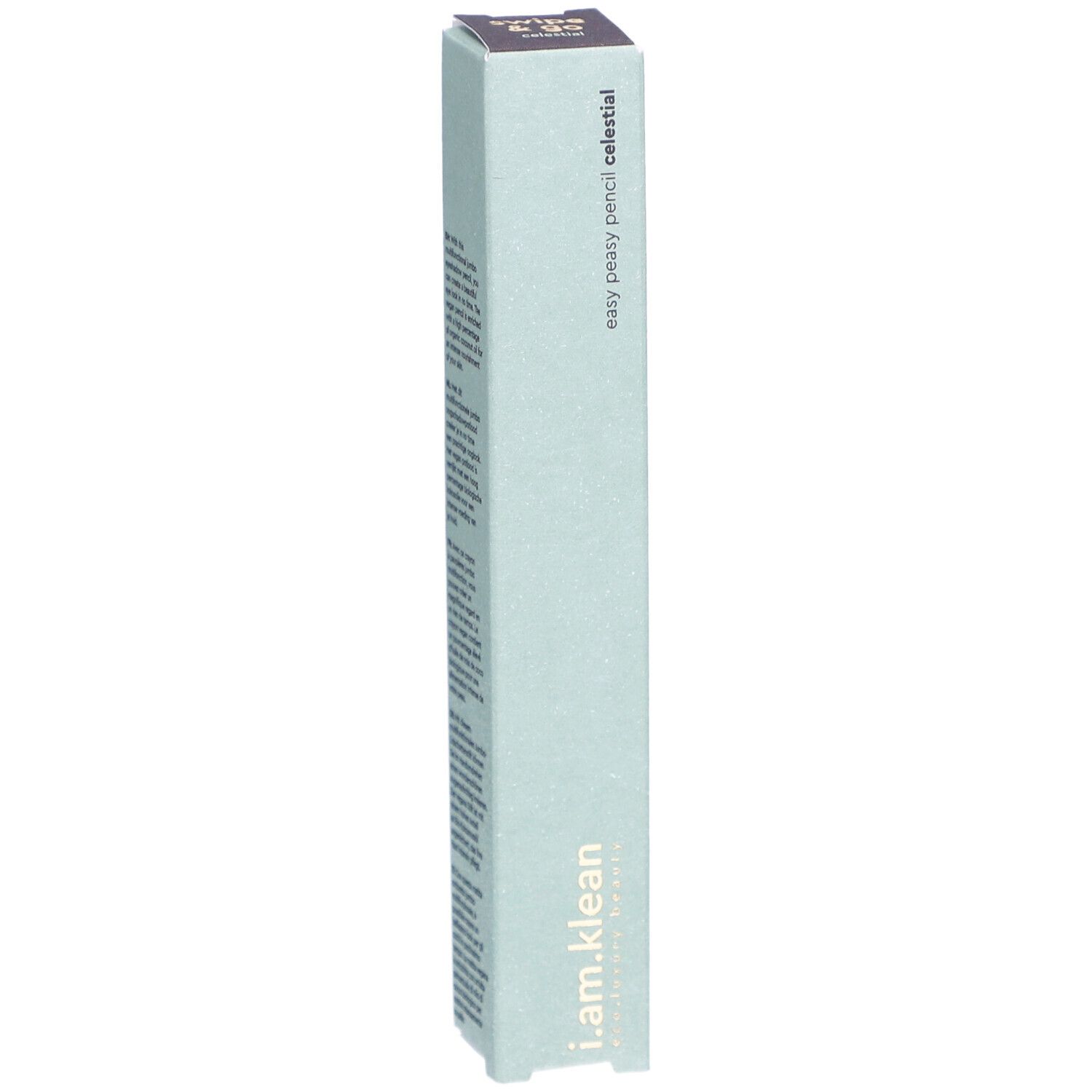i.am.klean Eye Pencil Easy Peasy Celestial Verpackung. Hellgrüne Schachtel mit Produktnamen und Logo.
