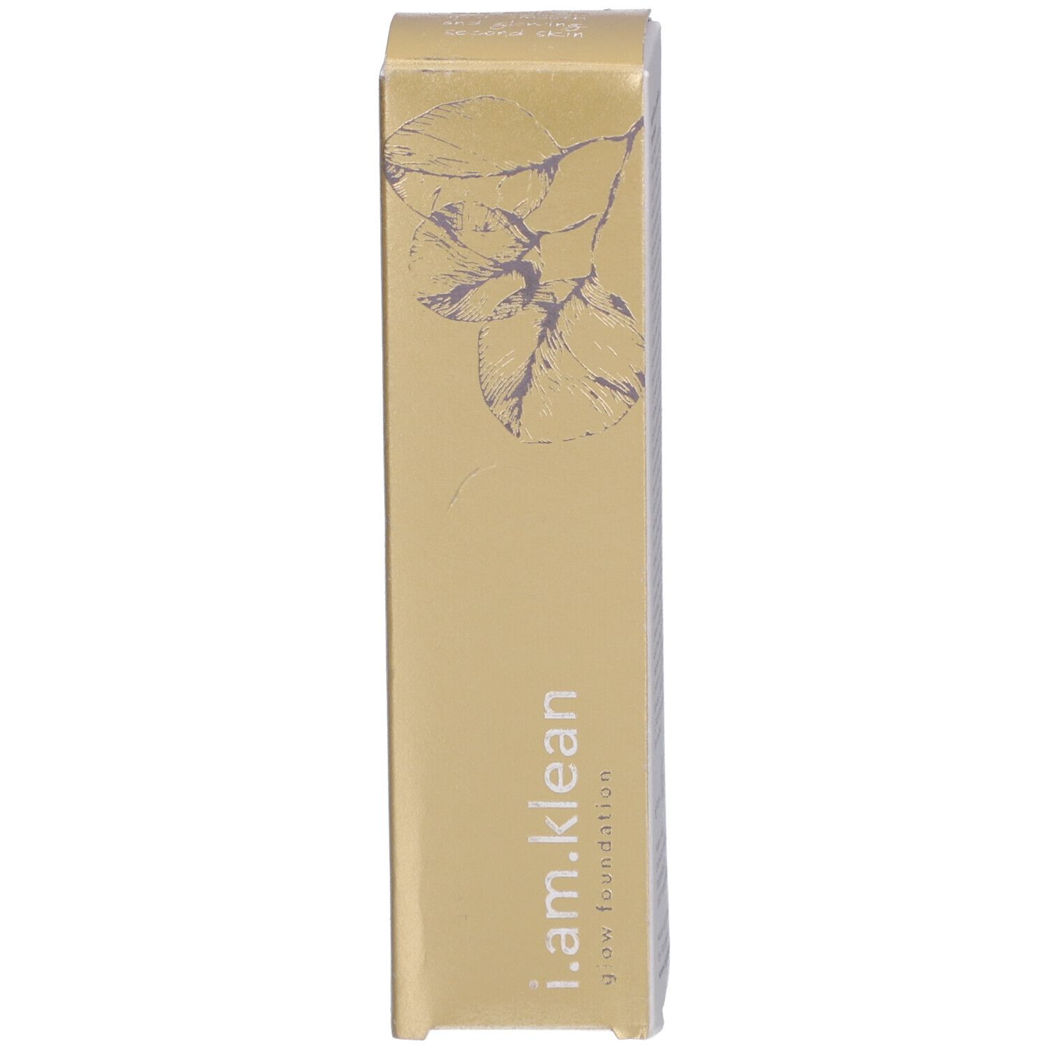 Goldfarbener Karton mit Aufschrift: i.am.klean glow foundation.