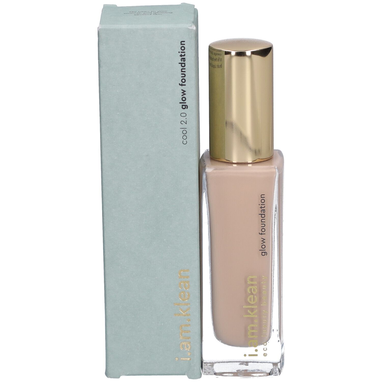Foundation mit Verpackung. Aufschrift: i.am.klean cool 2.0 glow foundation.