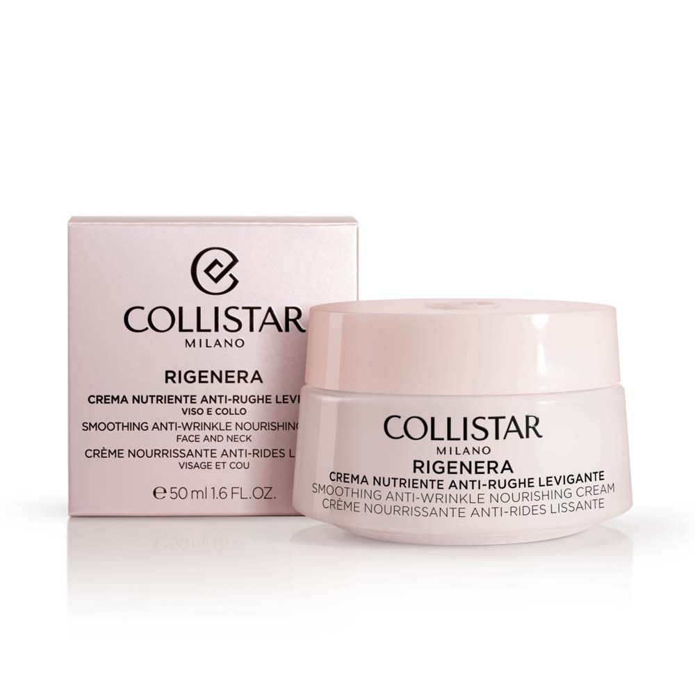 Pot de crème et boîte. Inscription : Collistar Milano, Rigenera, crème. Emballage rose.