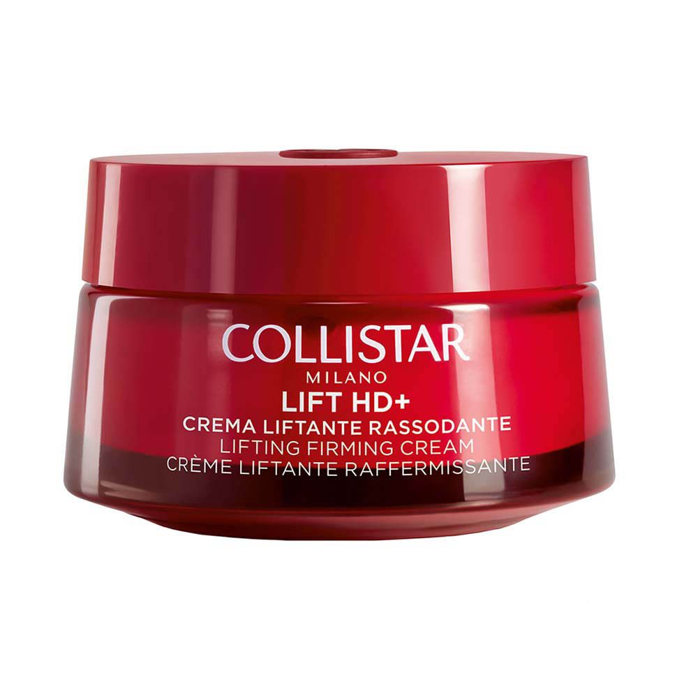 Pot rouge avec couvercle. Inscription : COLLISTAR MILANO LIFT HD+ CREMA LIFTANTE RASSODANTE.