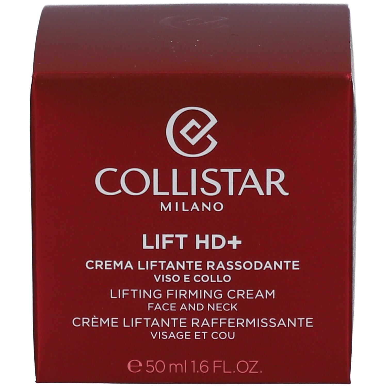 Rote Schachtel. Aufschrift: COLLISTAR MILANO LIFT HD+ CREMA LIFTANTE RASSODANTE. 50 ml.