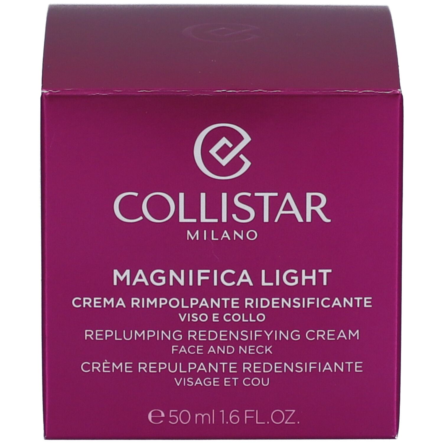 Boîte. Inscription : Collistar Milano, Magnifica Light, Crème Repulpante Redensifiante.