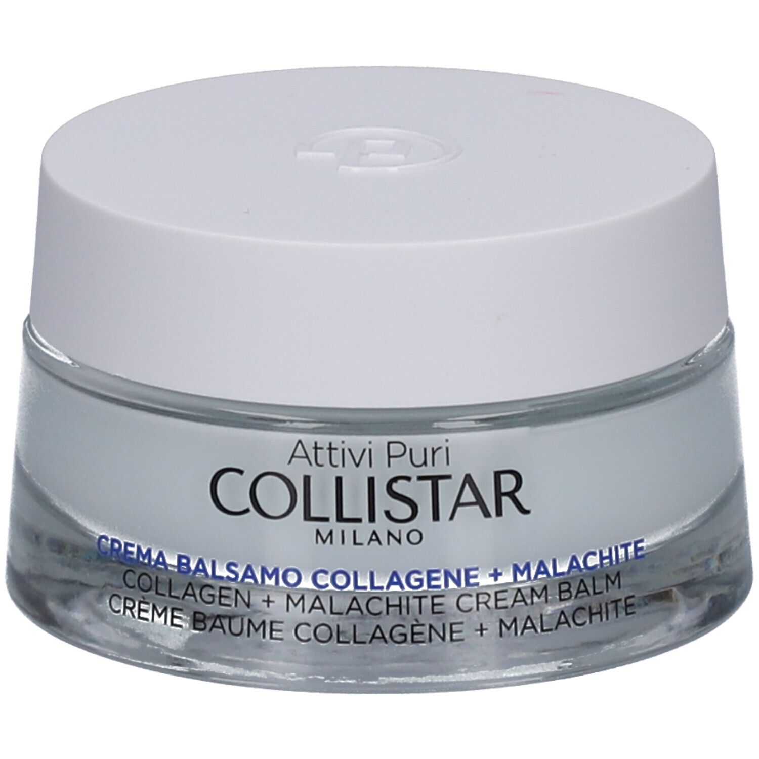 Creme-Balsam-Tiegel mit weißem Deckel. Aufschrift: COLLISTAR, MILANO. Produktname und Inhaltsstoffe.