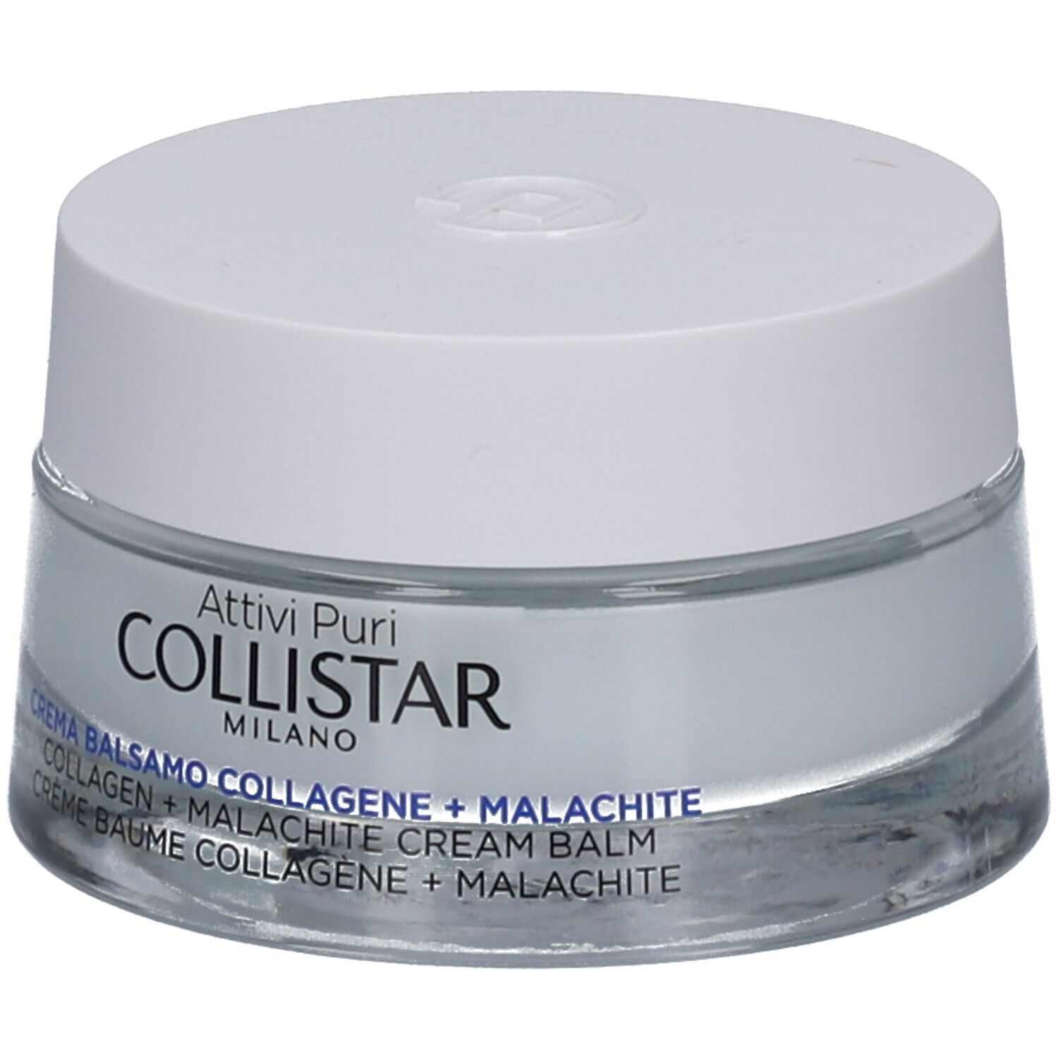 Creme-Balsam-Tiegel mit weißem Deckel. Aufschrift: COLLISTAR, MILANO. Produktname und Inhaltsstoffe.