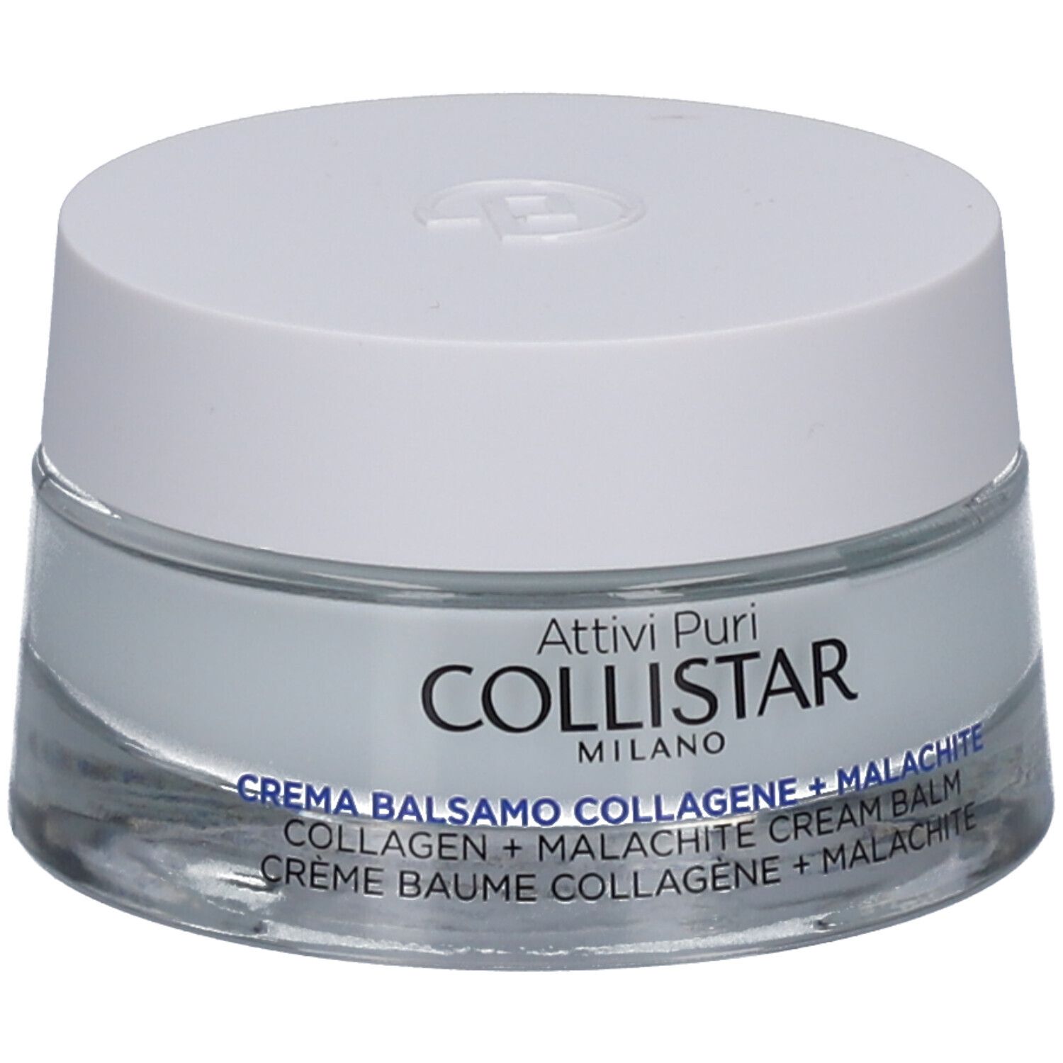 Creme-Balsam-Tiegel mit weißem Deckel. Aufschrift: COLLISTAR, MILANO. Produktname und Inhaltsstoffe.