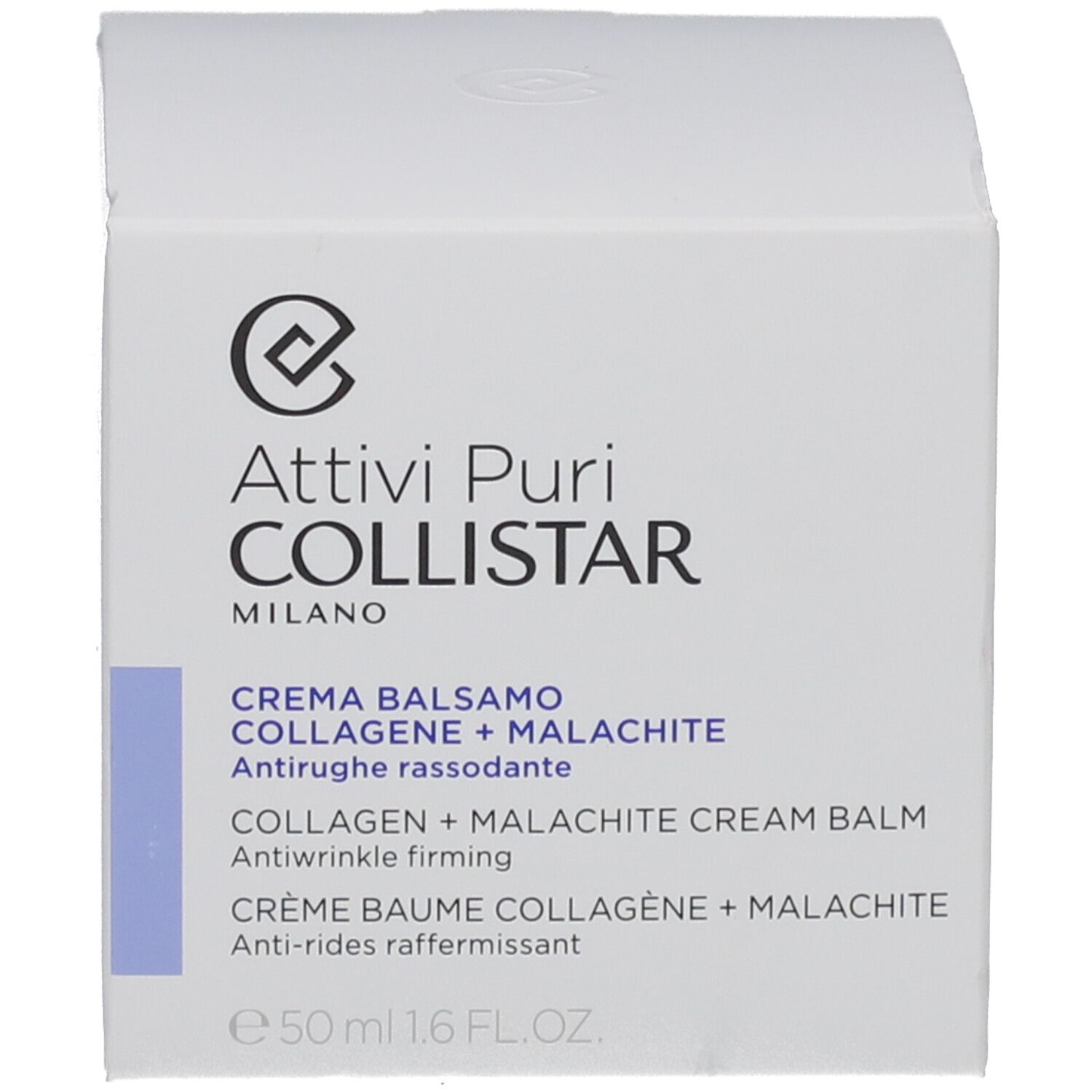 Verpackung mit Aufschrift: COLLISTAR, MILANO. Produktname und Inhaltsstoffe.