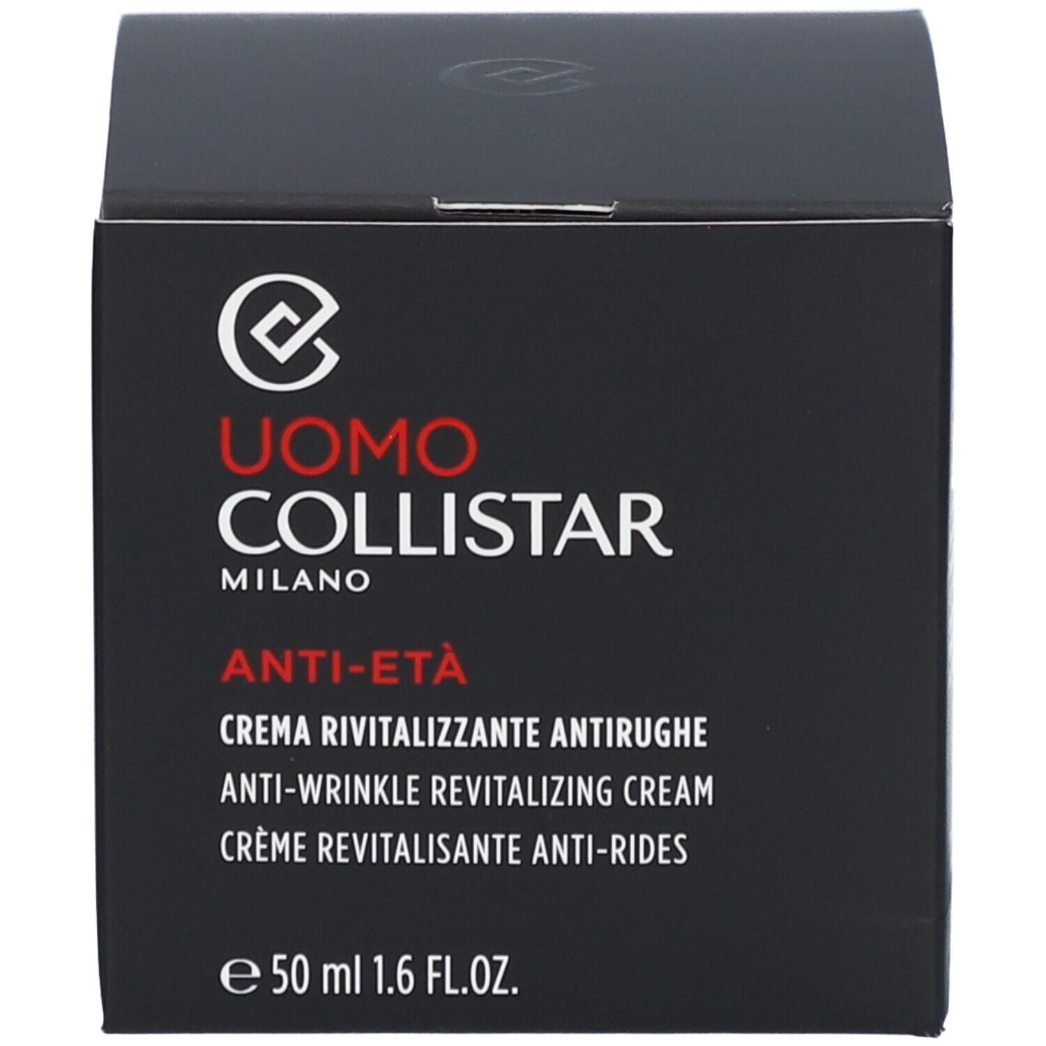 Boîte noire. Inscription: Uomo Collistar Milano, Anti-Eta, crème anti-rides. 50 ml.