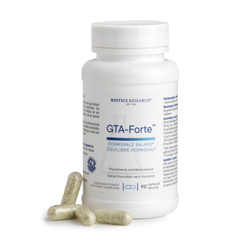 Deux flacons de Biotics Research GTA-Forte, 90 capsules/gélules par flacon.