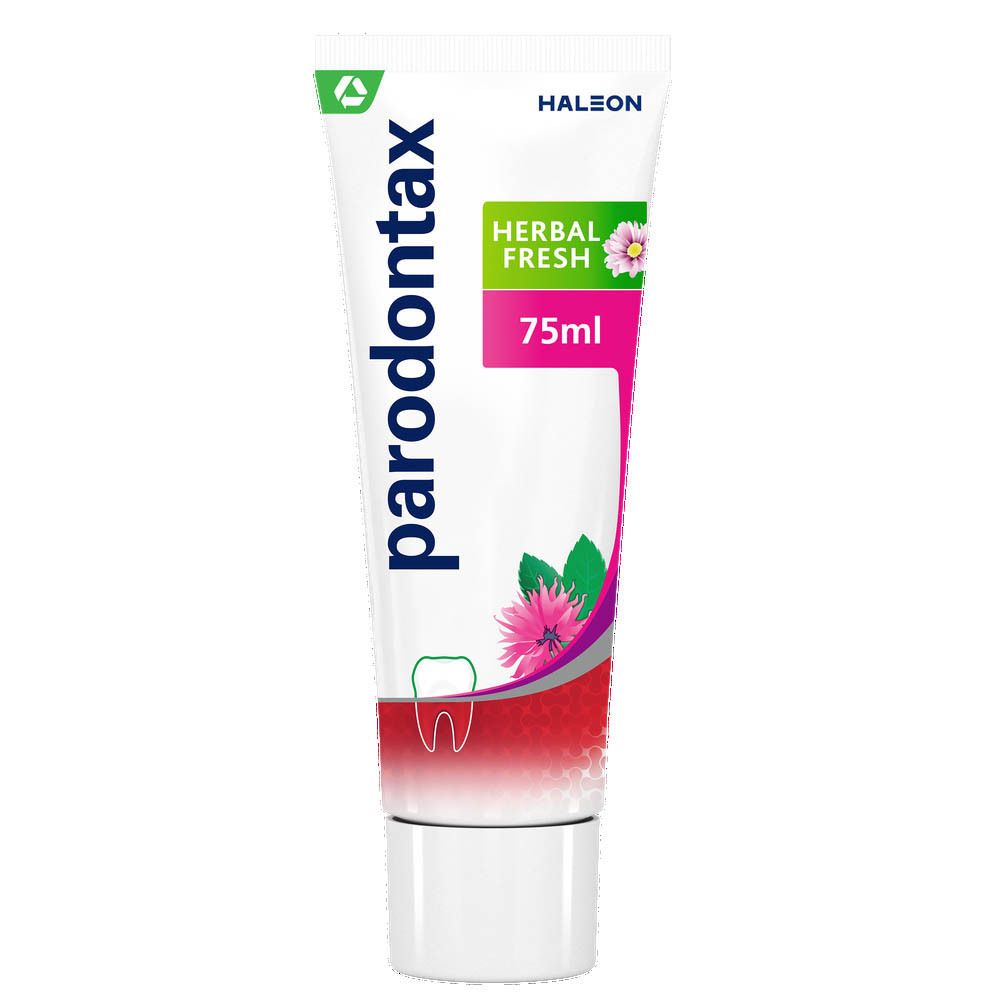 Tube de dentifrice Parodontax Herbal Fresh. Inscription : 75ml.