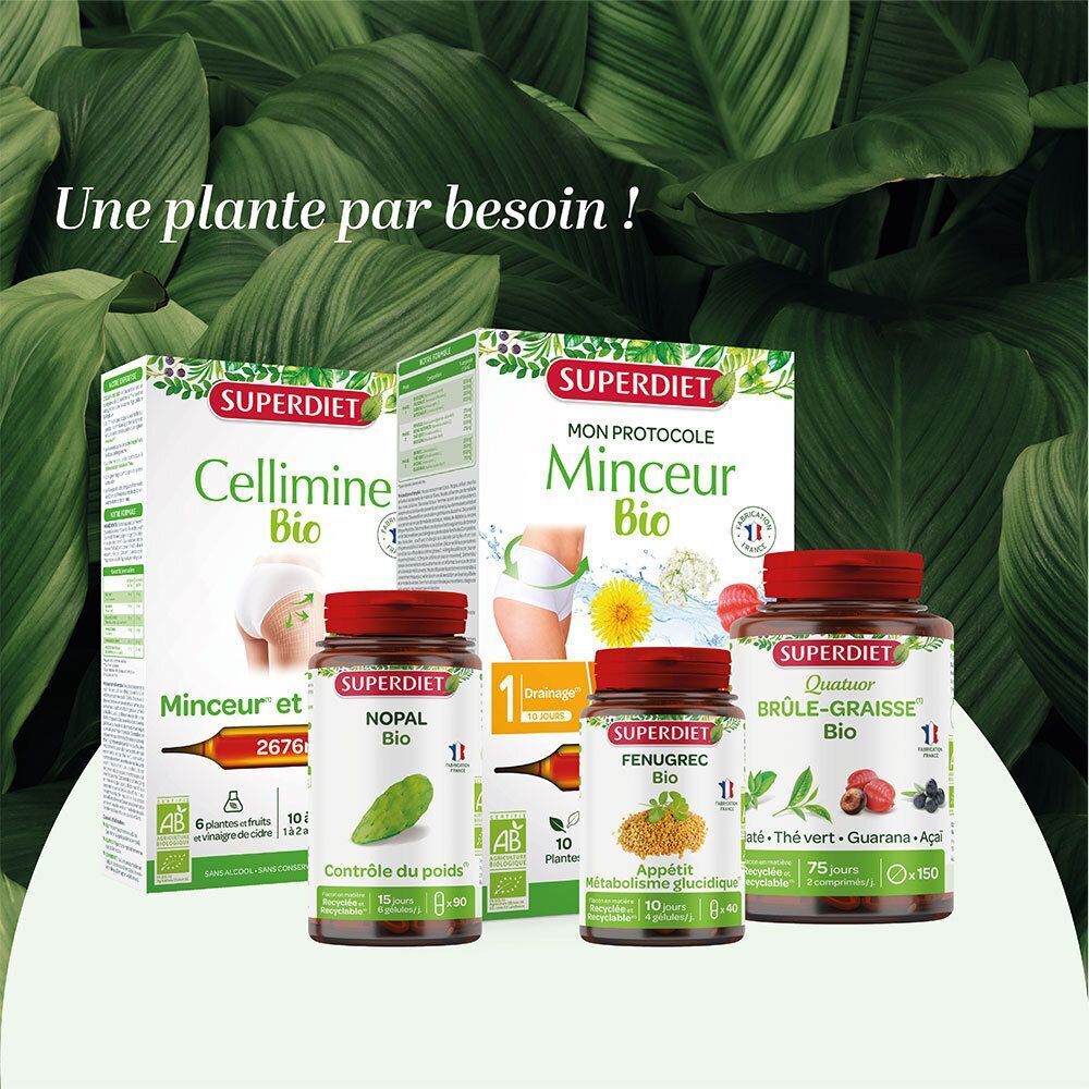 Image du produit avec ampoule et emballage. Indications de taille. Design vert et blanc.