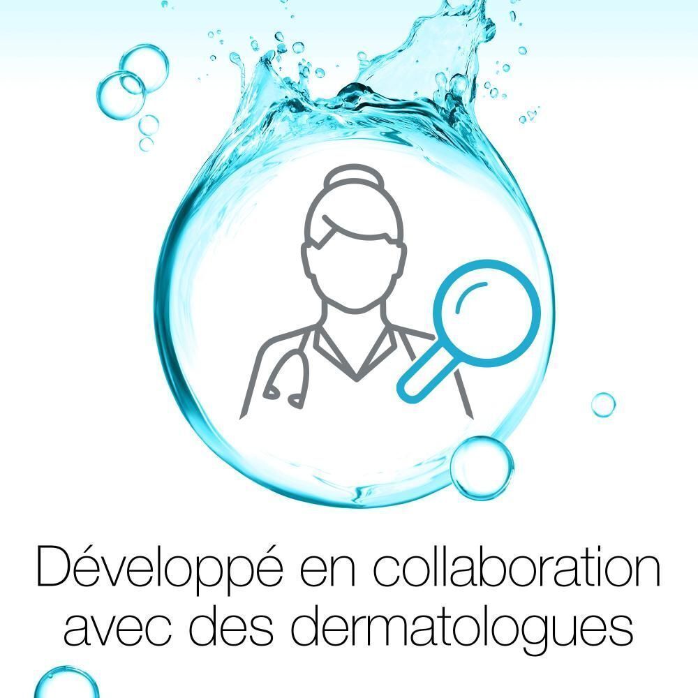 Illustration : médecin avec loupe. Texte : Développé en collaboration avec des dermatologues.