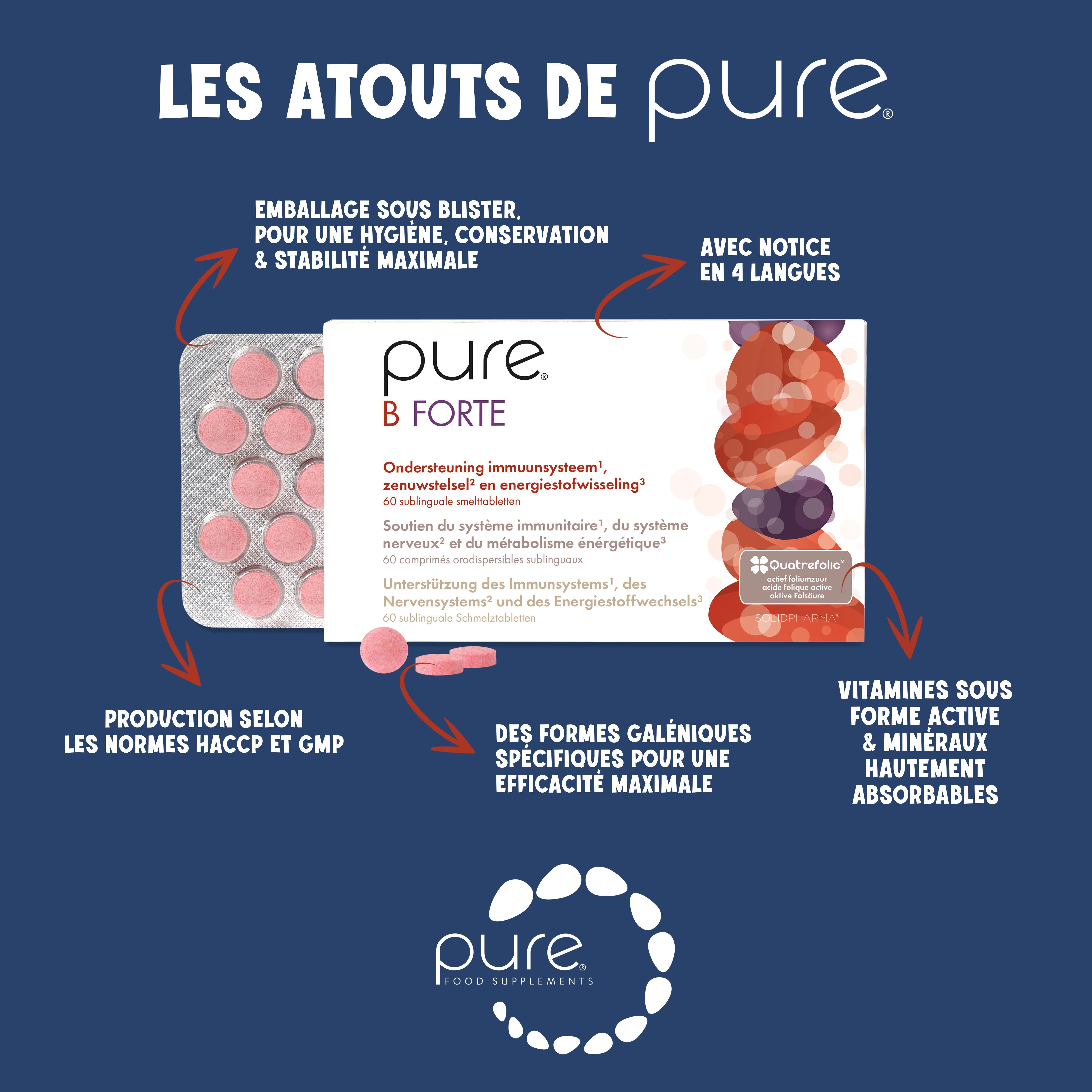 Deux boîtes de pure® Multivitamine Adult. Nom du produit, 12 vitamines, 10 minéraux, L-Taurine. Fond marron.