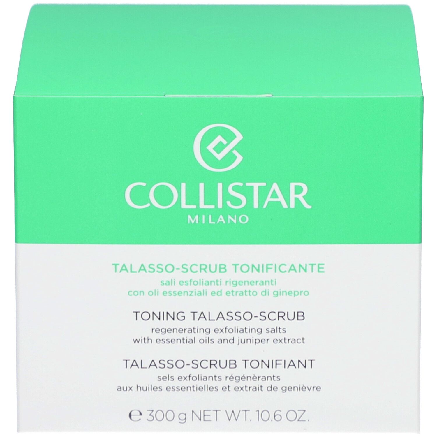 Produktverpackung. Aufschrift: COLLISTAR, TALASSO-SCRUB TONIFICANTE.