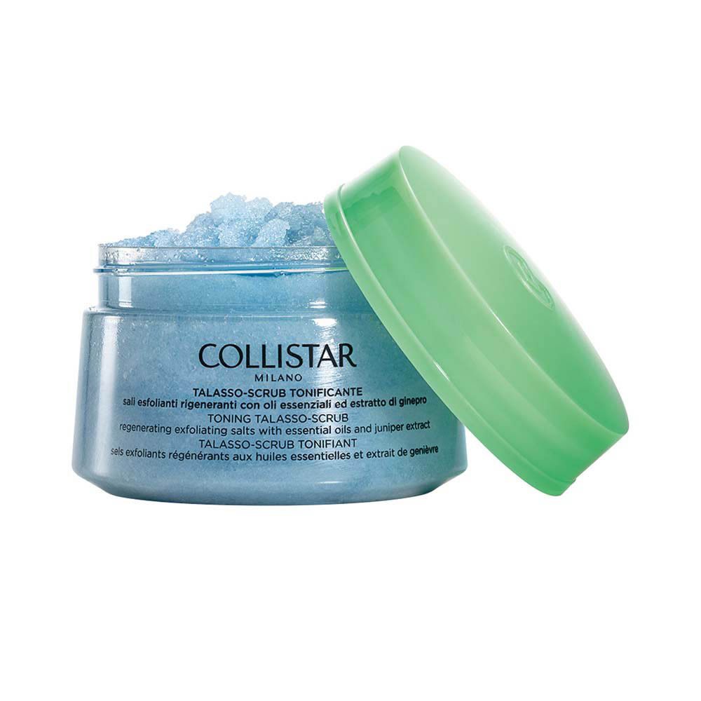 Produit avec couvercle ouvert. Inscription : COLLISTAR, TALASSO-SCRUB TONIFICANTE.