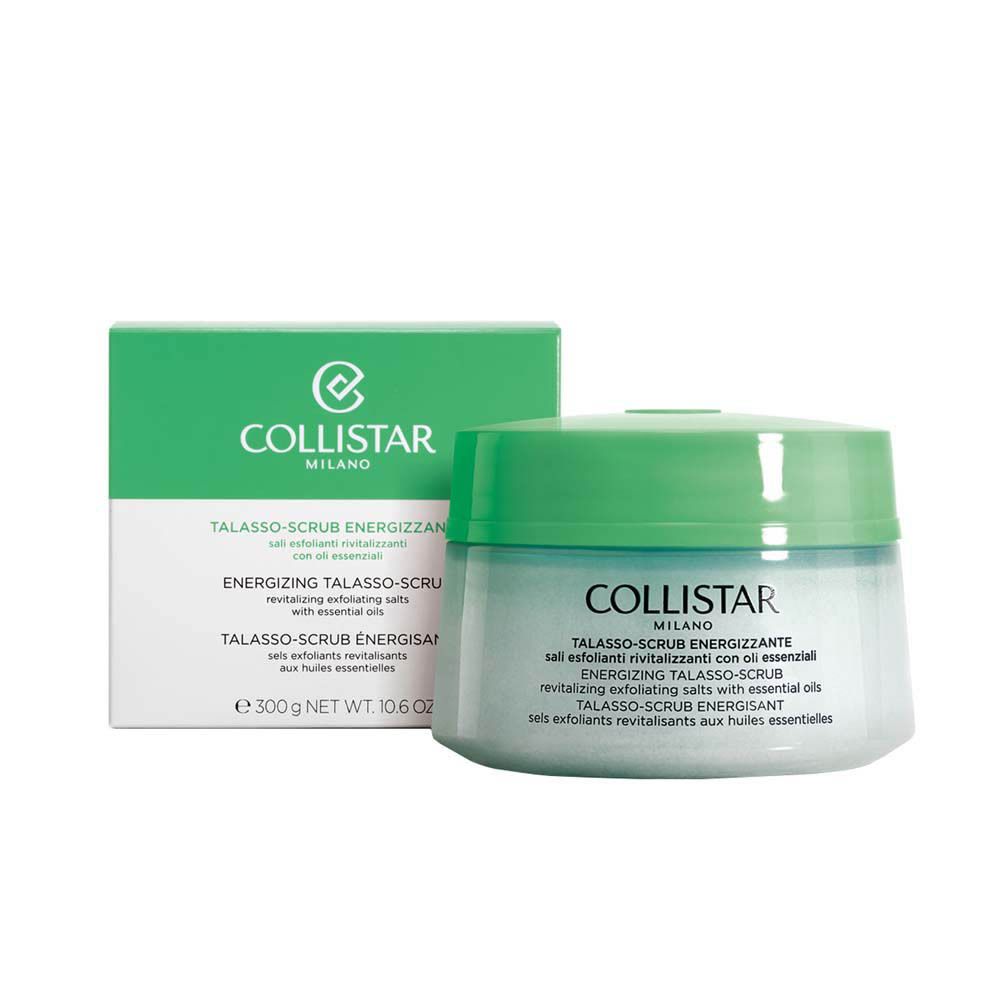 Emballage du produit avec boîte. Inscription : COLLISTAR, TALASSO-SCRUB ENERGIZZANTE. Poids net : 300g.