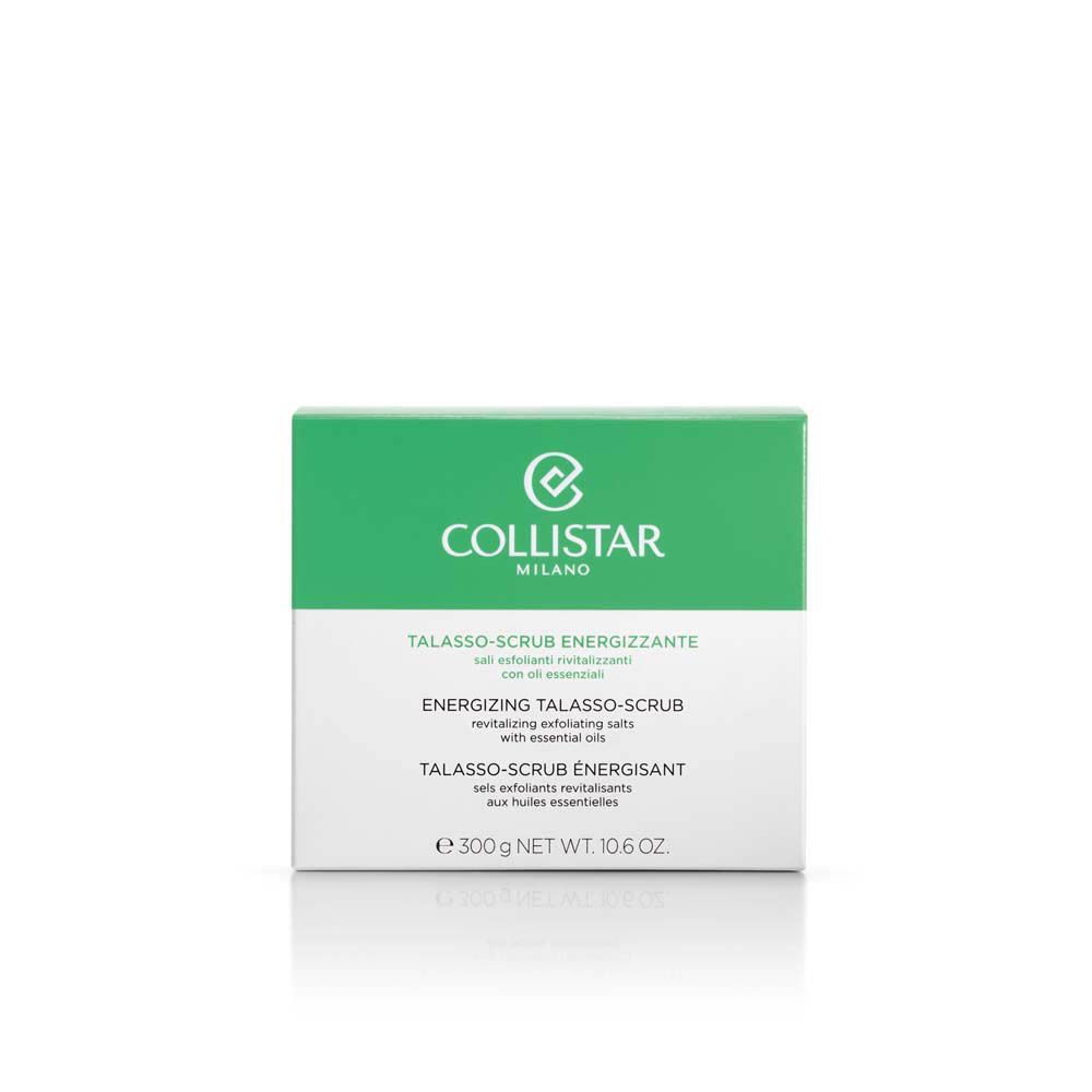 Boîte verte. Inscription : COLLISTAR, TALASSO-SCRUB ENERGIZZANTE. Poids net : 300g.