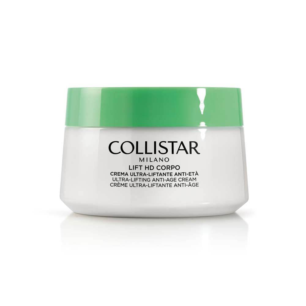 Pot de crème avec couvercle vert. Inscription : Collistar, Lift HD Corpo, Crème Ultra-Liftante Anti-Âge.