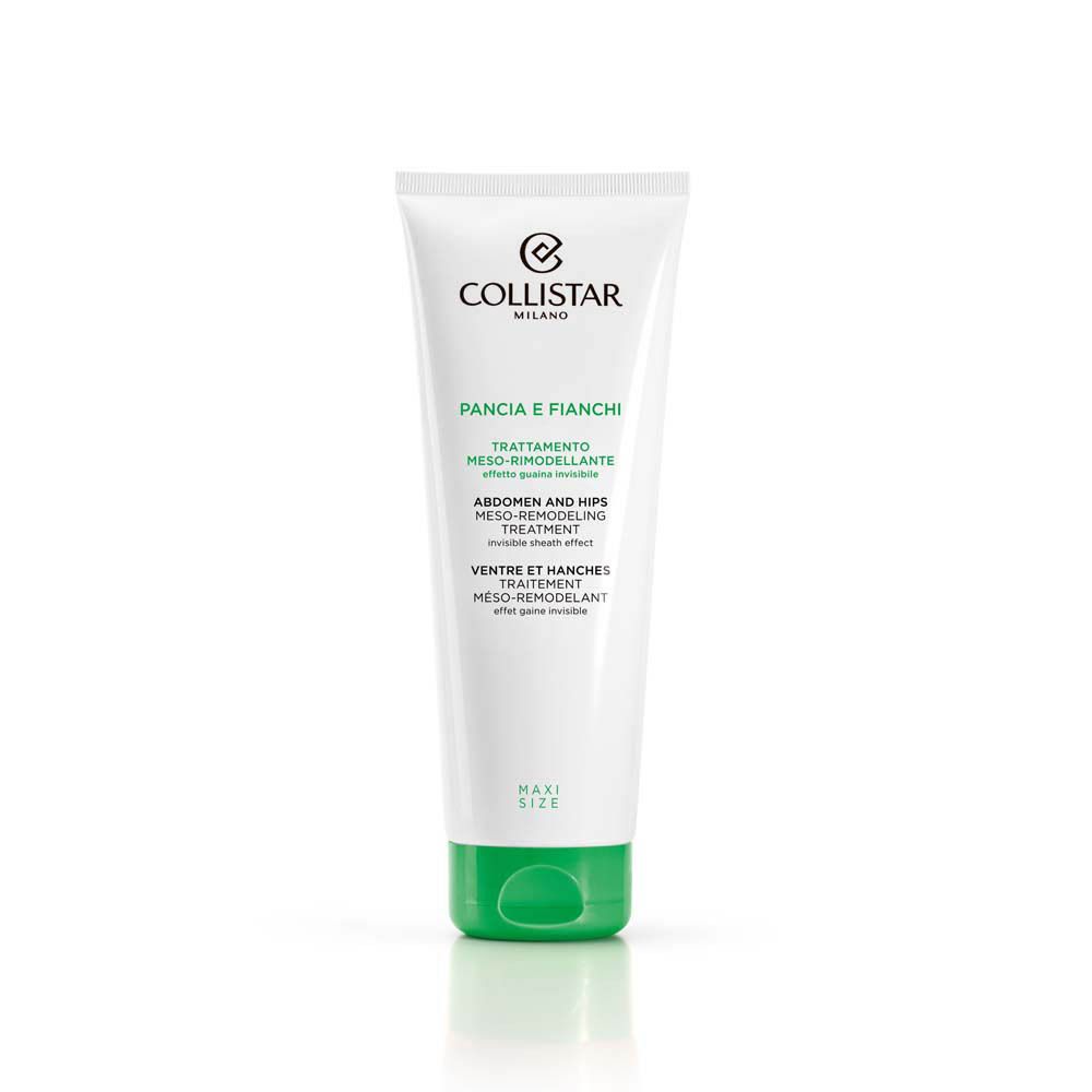 Tube blanc et vert. Texte: Collistar, Pancia e Fianchi, Trattamento Meso-remodelant, Abdomen and Hips Meso-remodeling Treatment.