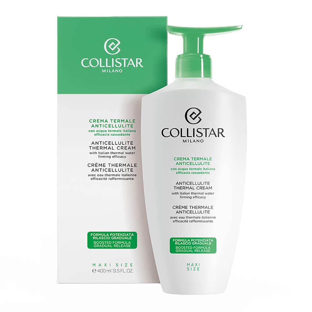 Emballage et flacon. Texte: Collistar Milano, Crème Thermale Anticellulite, 400 ml.