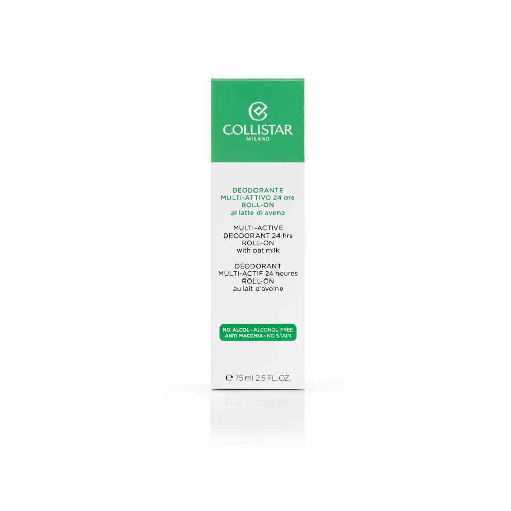Boîte verte. Texte: Collistar, Déodorant Multi-actif 24 heures Roll-on. 75 ml.