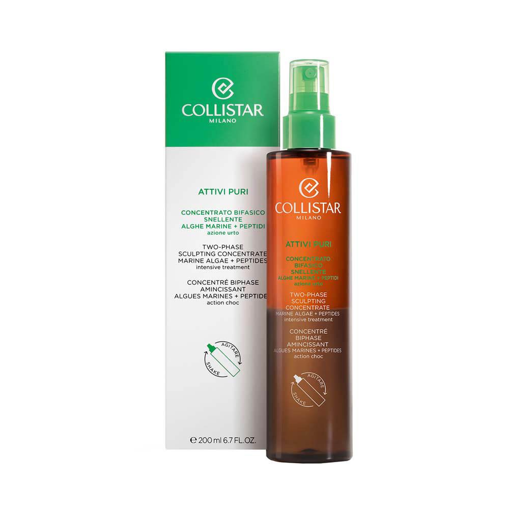 Collistar® Attivi Puri concentré et emballage. Flacon brun avec vaporisateur. Ingrédients : Algues marines + peptides. 200ml.