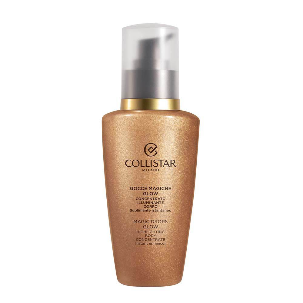 Concentré bronzant. Flacon avec pompe. Produit doré. Inscription : Collistar, Magic Drops Glow.