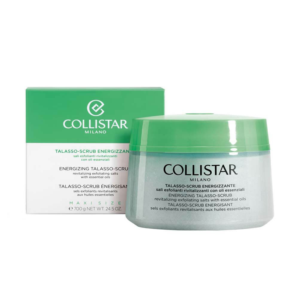 Produit et emballage. Pot bleu-vert avec couvercle vert et boîte verte. Inscription : COLLISTAR MILANO.